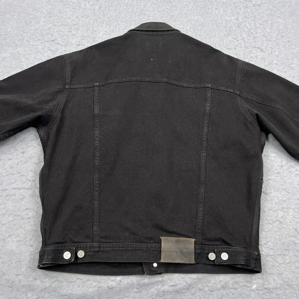 VTG Calvin‎ Klein Jean Jacket Men's Large Black Denim Trucker Hand Pockets USA